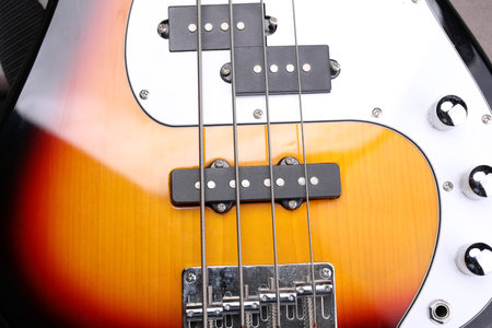 Close-up on the detail of the construction of an electric guitar.