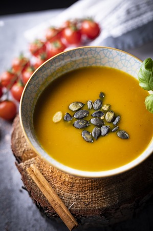 Pumpkin cream soup. A velvety aromatic soup.の写真素材