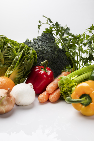 Vegetables, composition of fresh vegetables on a white background.の写真素材