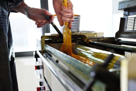 Printing house, printing machine. Roll with paintの写真素材