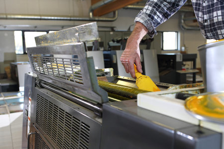 Printing house, printing machine. Roll with paint