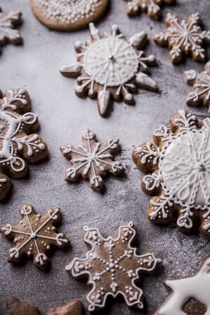 A composition of iced cakes. Christmas cookiesの写真素材