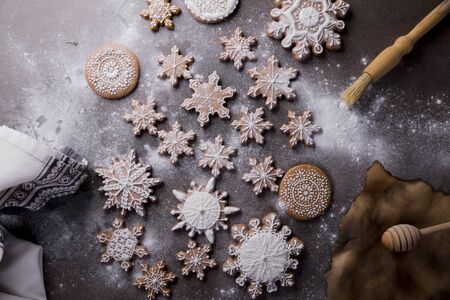 A composition of iced cakes. Christmas cookiesの写真素材