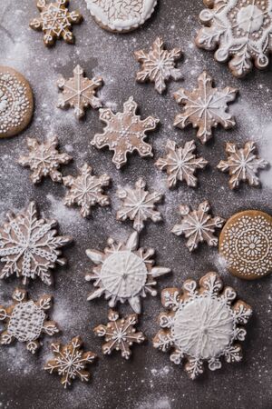 A composition of iced cakes. Christmas cookiesの写真素材