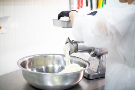 Production line, stages of dumpling production. Food factory