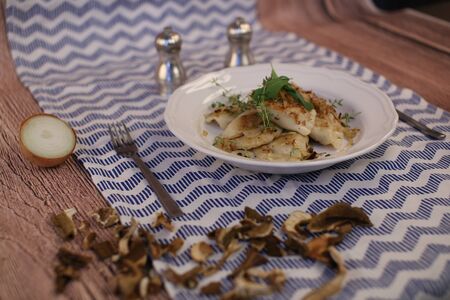 Food, dish served on a plate. suggestion of administrationの写真素材