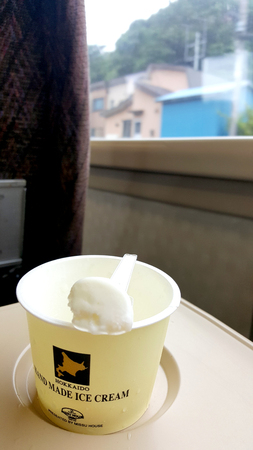 Apple ice cream homemade in train Hakodate line Hokkaido Japanのeditorial素材