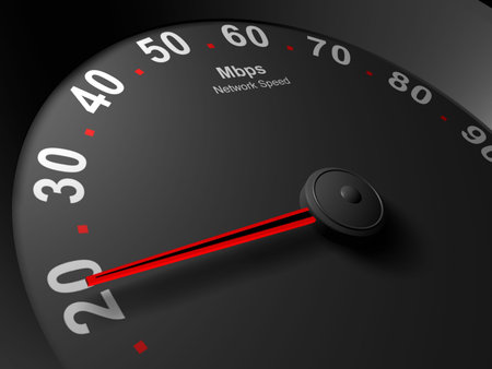Abstract image of a speedometer showing speed in Mbps