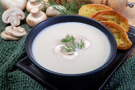 Mushroom cream soup on a table, foodの写真素材