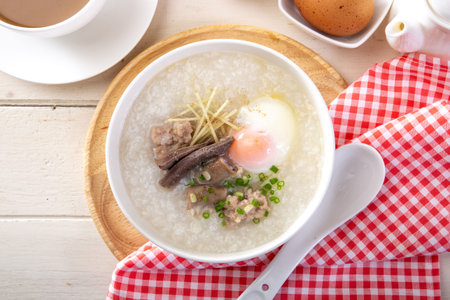 Traditional chinese porridge rice gruel in bowl