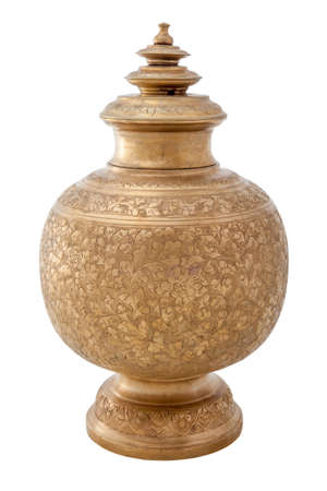 Old antique vintage bronze, brass bowl, isolated on white backgroundの写真素材