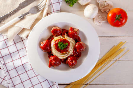 spaghetti with meatballsの写真素材