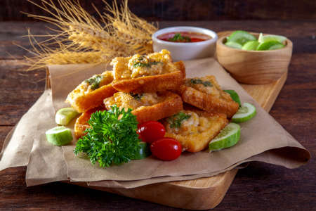 Fried Bread with Minced Pork Spread, Thai foodの写真素材