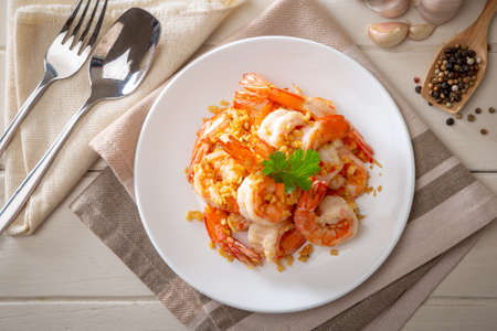 Fried Shrimp with garlic pepperの写真素材