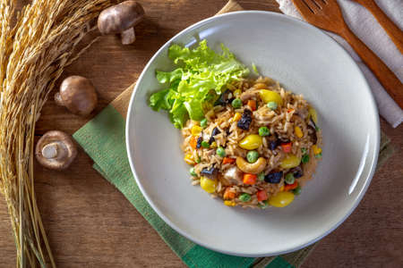 Fried rice grains and vegetables (healthy food)の写真素材