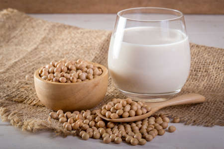 Soybeans and soy milkの写真素材