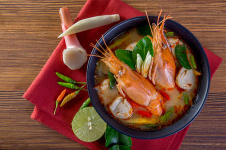 Tom yam kung is a spicy clear soup typical in Thailandの写真素材