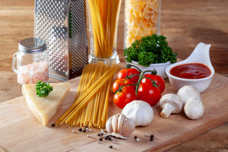 Italian food ingredients for Spaghettiの写真素材