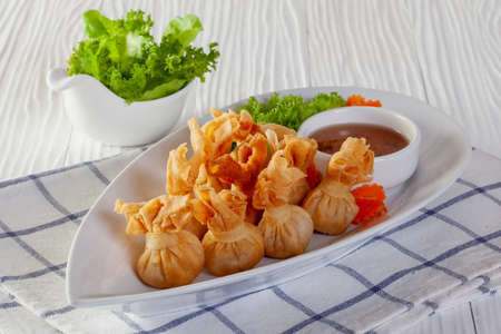 Traditional Thai food money bag or golden bag appetizersの写真素材