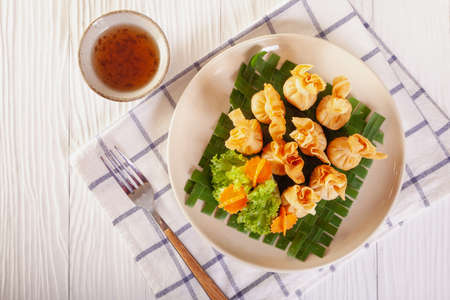 Traditional Thai food money bag or golden bag appetizersの写真素材