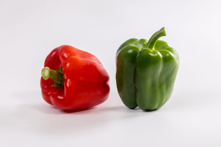 Sweet red and green pepper isolated on white background
