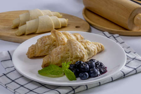 Home made croissant breakfastの写真素材