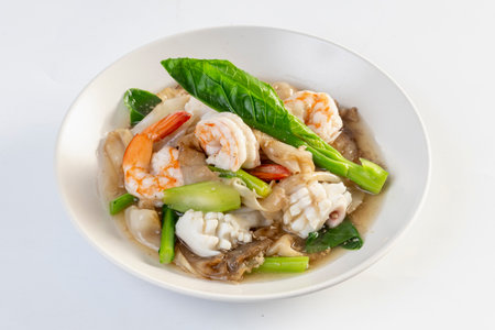 Noodles in Gravy Seafood isolated white backgroundの写真素材