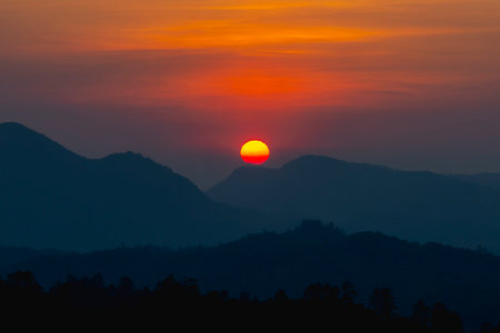Beautiful scenic landscape mountain and nature at Doi Kiew Lom Viewpoint, Mae Hong Son, Thailand the way from Pai to Mae Hong Son. (Translate Thai : Kiew Lom Hill Viewpoint)の写真素材