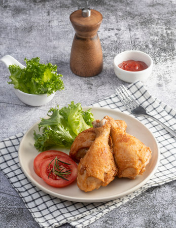crispy kentucky fried chicken in a tableの写真素材