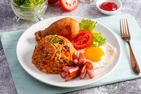 American style breakfast set, fried riceの写真素材