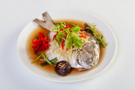 Steamed Fish with Soy Sauce and Gingerの写真素材