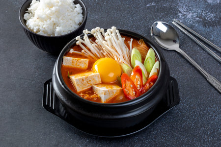 â€˜Kimchi Jjigaeâ€™ or Kimchi Soup with Soft Tofu or Korean Kimchi Stew - Korean Food...