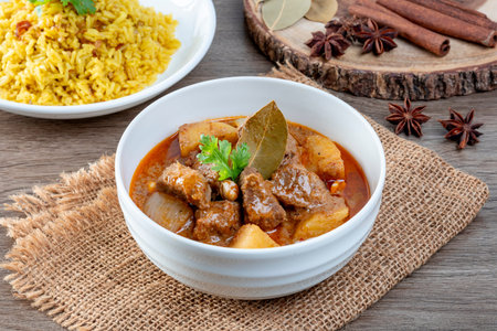 Massaman Curry with beef on the wooden table