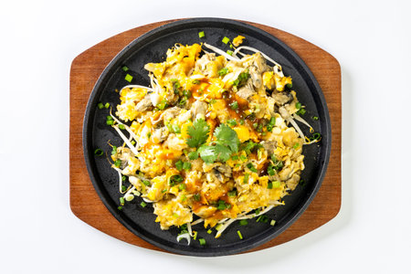 Sizzling Oyster Omelette on a white background.の写真素材