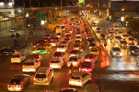 BANGKOK THAILAND - AUGUST 9 : traffic jam at ASOKE junction in august 9 Bankok,Thailand.