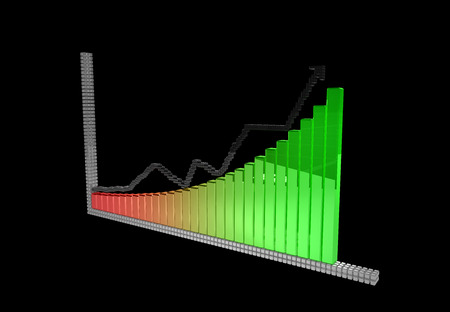 upside graph symbol from 3D pixels on the black background.の写真素材