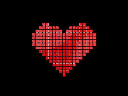 Heart symbol from 3D pixels on the black background.の写真素材
