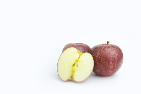 Split of red apple isolated with white background.の写真素材