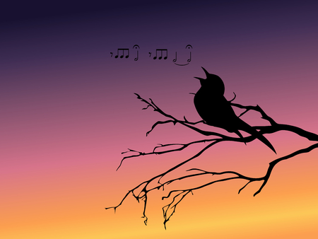 Background with a silhouette of a singing bird. Graphics are grouped and in several layers for easy editing. The file can be scaled to any size. のイラスト素材