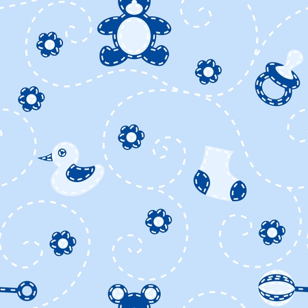 Seamless pattern with a for a -boy blanket, with a ÂquiltÂ look. Tiles can be combined seamlessly. Graphics are grouped and in several layers for easy editing. The file can be scaled to anyのイラスト素材