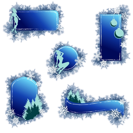 Set of 5 grungy winter banners. Graphics are grouped and in several layers for easy editing. The file can be scaled to any size.のイラスト素材