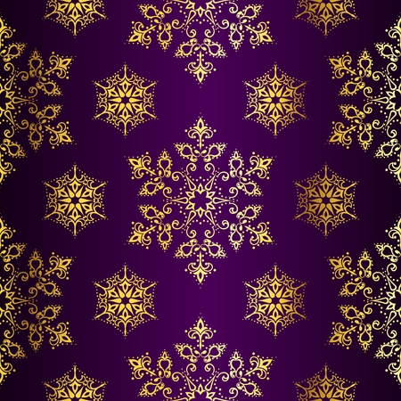 Purple seamless Christmas background with gold stars. Tiles can be combined seamlessly. Graphics are grouped and in several layers for easy editing. The file can be scaled to any size.のイラスト素材