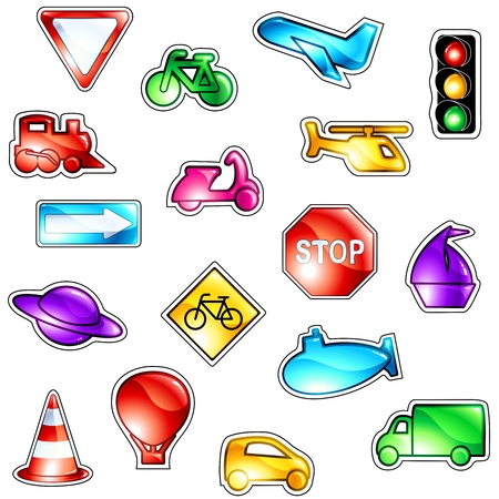 Collection of colorful traffic and transportation icons. Graphics are grouped and in several layers for easy editing. The file can be scaled to any size.のイラスト素材