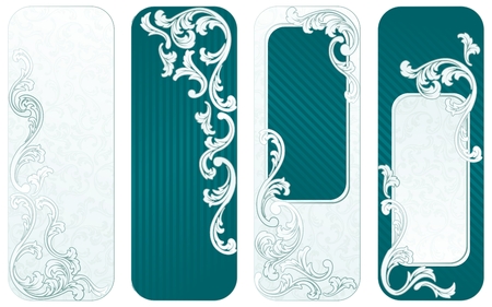 Four vertical banners inspired by French rococo style. Graphics are grouped and in several layers for easy editing. The file can be scaled to any size.のイラスト素材