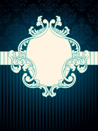 Elegant oval deep blue label inspired by Rococo era designs. Graphics are grouped and in several layers for easy editing. The file can be scaled to any size.のイラスト素材