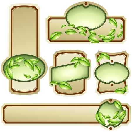 Collection of five elegant labels with an environmental design. Graphics are grouped and in several layers for easy editing. The file can be scaled to any size.のイラスト素材