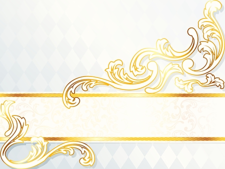 Elegant horizontal white and gold wedding banner. Graphics are grouped and in several layers for easy editing. The file can be scaled to any size.のイラスト素材
