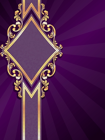 Vertical stylish purple banner with diamond-shape and metallic swirls. Graphics are grouped and in several layers for easy editing. The file can be scaled to any size.のイラスト素材