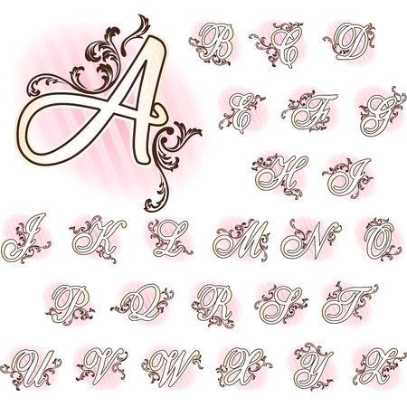 Elegant set of letters inspired by French rococo style. Graphics are grouped and in several layers for easy editing. The file can be scaled to any size.のイラスト素材