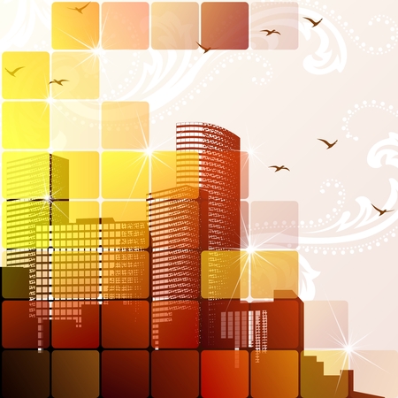 Modern urban illustration with transparencies. Graphics are grouped and in several layers for easy editing. The file can be scaled to any size.のイラスト素材